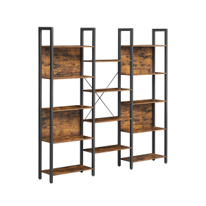Estante VASAGLE, estante com 14 prateleiras de armazenamento, estrutura de metal, sala de estar, escritório, estilo industrial, 158 x 24 x 166 cm, marrom rústico e preto LLS107B01