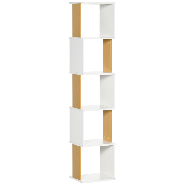 HOMCOM Estante de Livros em Forma de S Estante com 5 Prateleiras Abertas para Sala de Estar Escritório Anti-Tombo 33x28x161cm Branco - Image 9