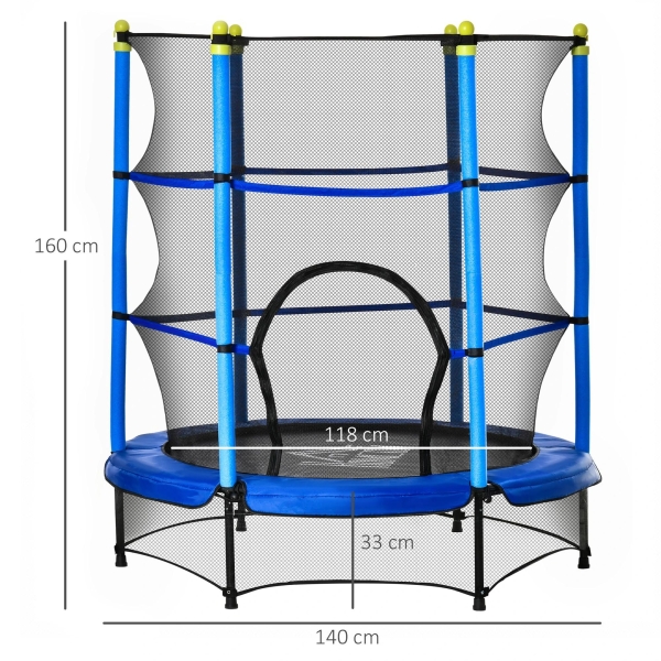 HOMCOM Trampolim para Crianças acima de 3 Anos Cama Elástica Infantil com Rede de Segurança e Estrutura de Aço para Interiores e Exteriores Carga 45kg 140x140x160cm Azul - Image 3