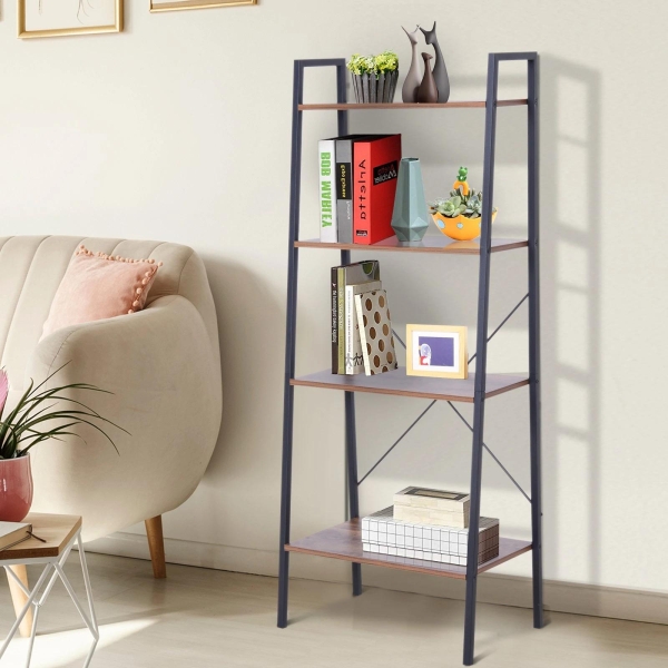 HOMCOM Estante de escada com 4 prateleiras para sala de estar  60x35x145cm preto e madeira - Image 2