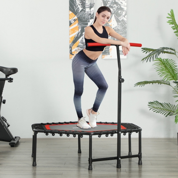 SPORTNOW Trampolim Fitness 114x114x132 cm com Guiador Ajustável em 3 Níveis Estrutura de Aço para Treino de Perna Corpo Vermelho - Image 2