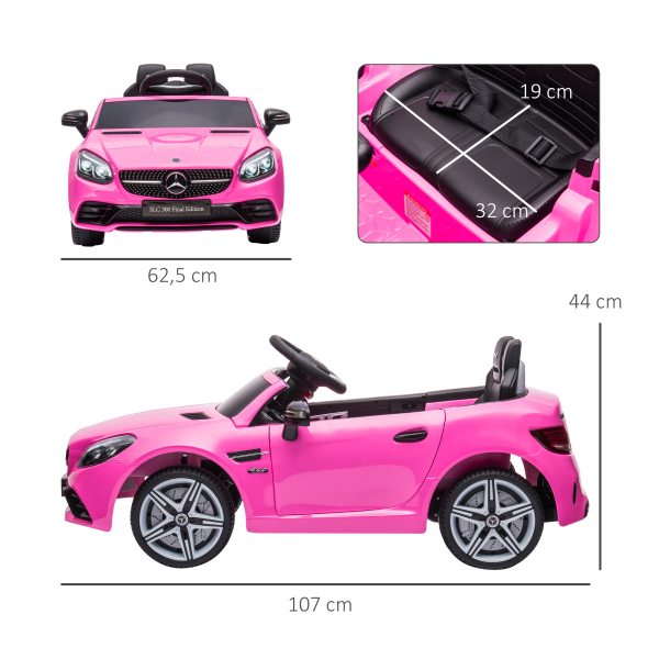 AIYAPLAY Carro Elétrico Mercedes SLC 300 12V para Crianças de 3-6 Anos com Controlo Remoto Faróis LED Buzina Música TF USB e Abertura da Porta 3-5km/h 107x62,5x44cm Rosa - Image 3