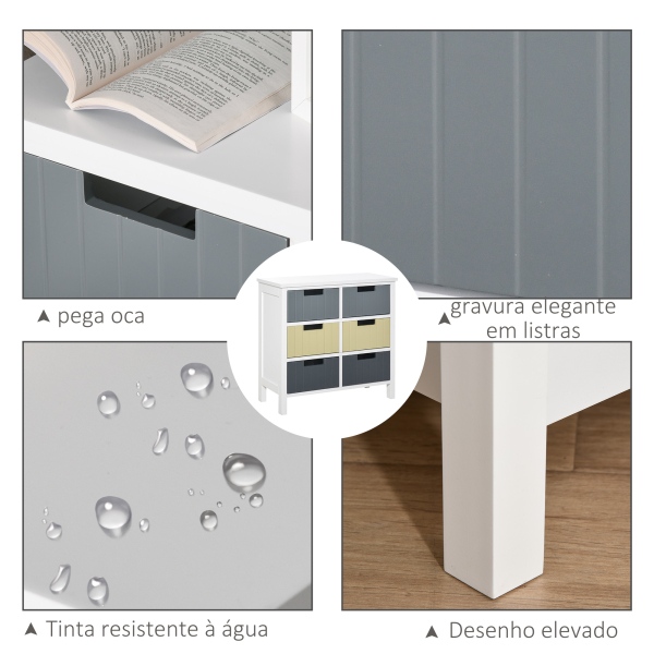 HOMCOM Cómoda de Madeira com 6 Gavetas Cómoda Auxiliar de Armazenamento com Pés Elevados Estilo Moderno para Dormitórios Sala de Estar Casa de Banho 60x28x58cm Multicor - Image 4