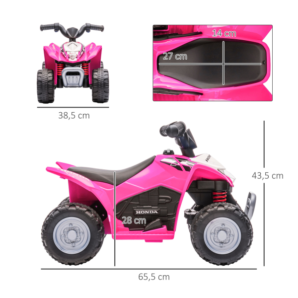 AIYAPLAY Quadriciclo Elétrico HONDA para Crianças de 18-36 Meses Quadriciclo Elétrico Infantil a Bateria 6V com Faróis LED Buzina Velocidade de 2,8km/h e Avance 65,5x35,5x43,5cm Rosa - Image 3