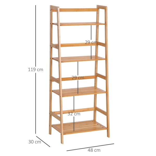 HOMCOM Estante de Bambu com 4 Prateleiras Estante em Forma de Escada para Sala de Estar Escritório 48x31,5x120 cm Madeira - Image 3