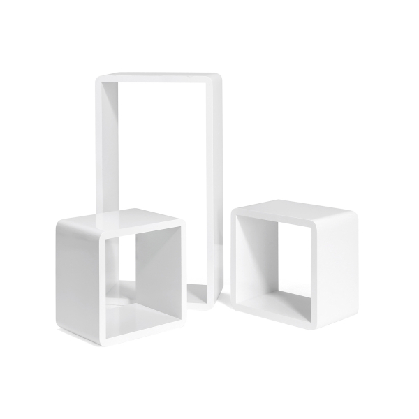 Conjunto de 3 prateleiras flutuantes SONGMICS, prateleiras de parede com acabamento de alto brilho, organizadores de armazenamento em cubo de madeira, 15 cm de profundidade, 50/22/22 cm, branco LWS50WT