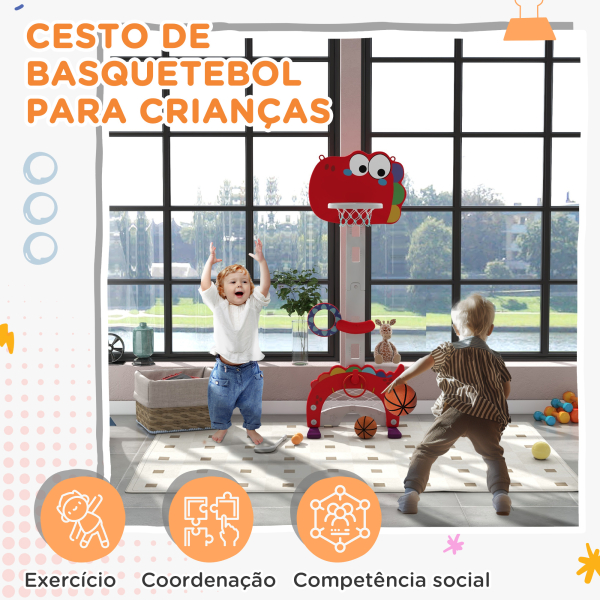 AIYAPLAY Tabela de Basquetebol 5 em 1 com Altura Ajustável Futebol Golf Aros Jogo de Lançamento 46x51x134-152 cm Vermelho - Image 4
