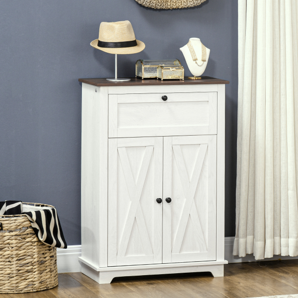 HOMCOM Aparador para Sala de Estar com Portas Duplas Gaveta e Prateleira Ajustável para Cozinha Dormitório 60x30x87,4 cm Branco - Image 2