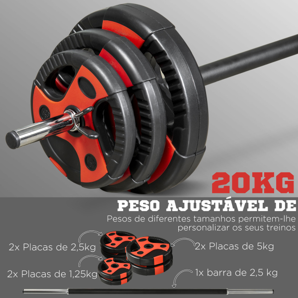 SPORTNOW Conjunto de Barra de Pesos com Discos Conjunto de Musculação com  Discos 1,25kg 2,5kg e 5kg 140x17x17cm Preto e Vermelho - Image 4