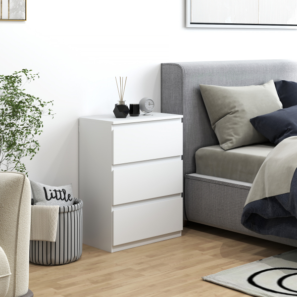 HOMCOM Cómoda com 3 Gavetas de Madeira Cómoda de Dormitório Cómoda Branca Estilo Moderno 55x34x75 cm Branco Brilhante - Image 2