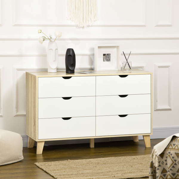 HOMCOM Cómoda com 6 Gavetas e Pés Elevados Cómoda para Dormitório Estilo Moderno Anti-Tombo 120x40x76cm Madeira e Branco - Image 2