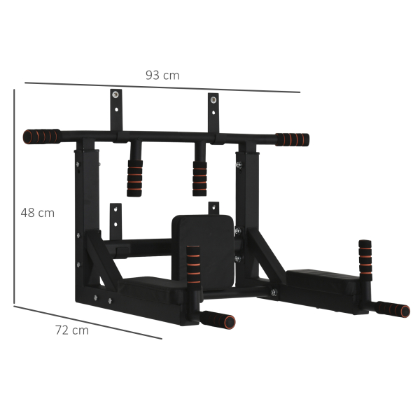 HOMCOM Barra de Elevações de Parede Barra de Pull Up de Aço Multifuncional para Treinos Fitness Treino em Casa Carga Máx.120kg  93x72x48cm Preto - Image 3