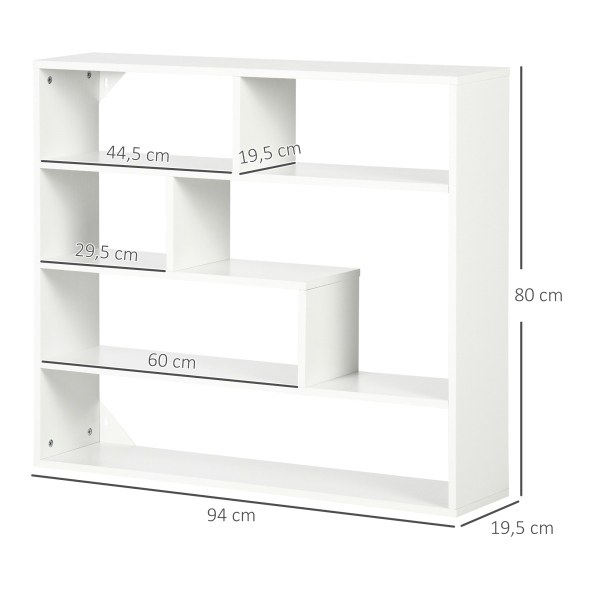HOMCOM Estante de Parede de 4 Níveis com 7 Compartimentos Abertos para Sala de Estar Escritório Estilo Moderno 94x19,5x80cm Branco - Image 3