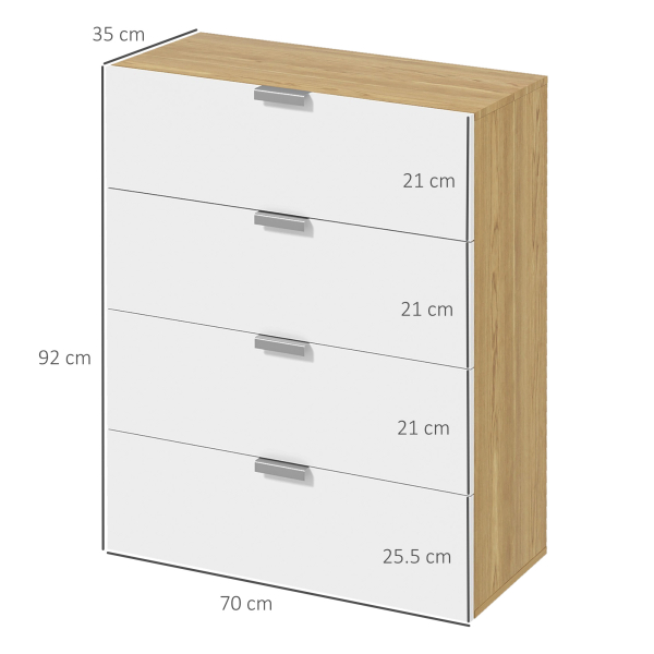 HOMCOM Cómoda com 4 Gavetas de Alto Brilho Cómoda de Madeira de Estilo Moderno 70x35x92 cm Branco e Madeira - Image 3
