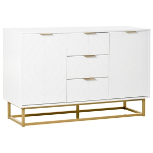 HOMCOM Aparador Auxiliar Armário de Armazenamento com 3 Gavetas e 2 Armários com Prateleira Ajustável 120x40x76 cm Branco