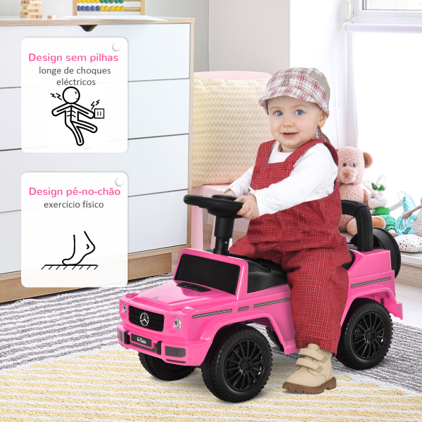 HOMCOM Carro Andador para Bebés com Licença Mercedes G350 com Compartimento de Arrumação e Volante Carga 25 kg 62,5x28,5x45 cm Rosa - Image 4