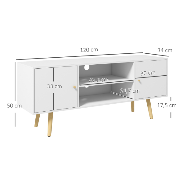 HOMCOM Móvel de TV para Televisores de até 55 Polegadas com 2 Portas 2 Prateleiras de Armazenamento 120x34x50cm Branco - Image 3