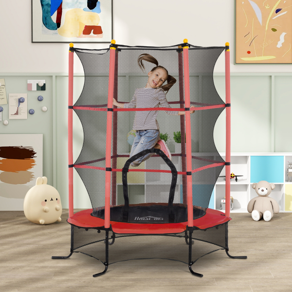 HOMCOM Trampolim para Crianças com Rede de Segurança e Estrutura de Aço para Interiores e Exteriores Carga 50 kg Ø163x190 cm Vermelho - Image 2
