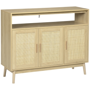 HOMCOM Aparador Sala de Estar de Estilo Cannage com 3 Portas de Vime Prateleiras Ajustáveis e Pés de Madeira 120x40x97 cm Madeira