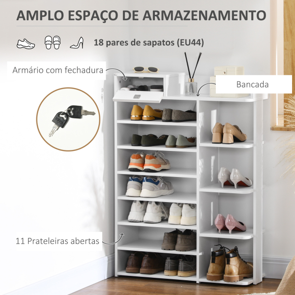 HOMCOM Sapateira de Madeira Móvel para Sapatos com 11 Prateleiras Abertas para 18 Pares de Sapatos 80x27x112 cm Branco - Image 4