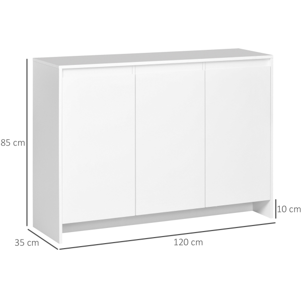 HOMCOM Móvel Aparador com 3 Portas Prateleiras Ajustáveis ​​e Suporte com Fecho Suave para Televisores 120x35x85 cm Branco - Image 3
