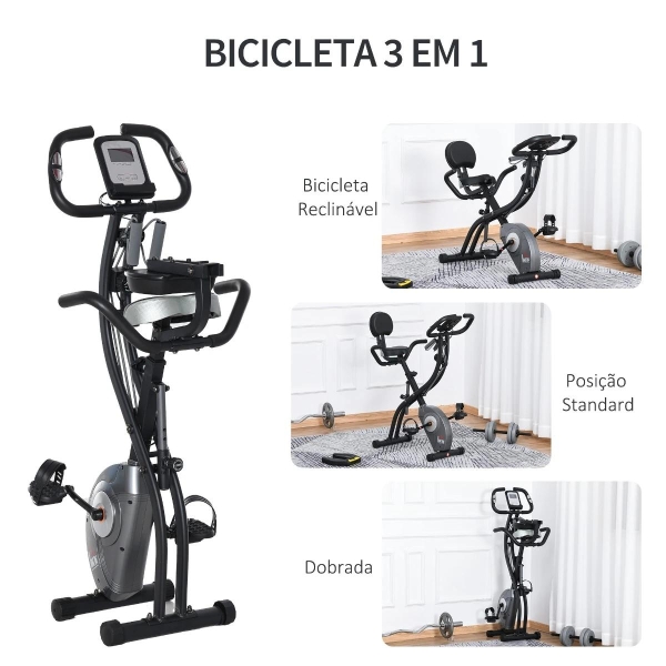 HOMCOM Bicicleta Estática Dobrável com Volante de Inércia de 1,5kg Sensor de Pulso Tela LCD Resistência Ajustável em 8 Níveis e Assento Regulável 107x53x107cm Preto - Image 4