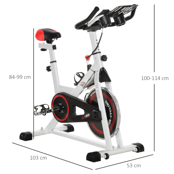 HOMCOM Bicicleta estática com tela LCD Sela ajustável Volante 8 kg Carga 100 kg 103x53x110-114 cm Branco - Image 3