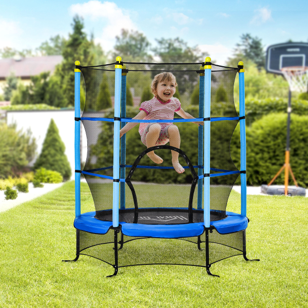 HOMCOM Trampolim para Crianças com Rede de Segurança e Estrutura de Aço Carga 50 kg 163x163x163 cm Azul - Image 2