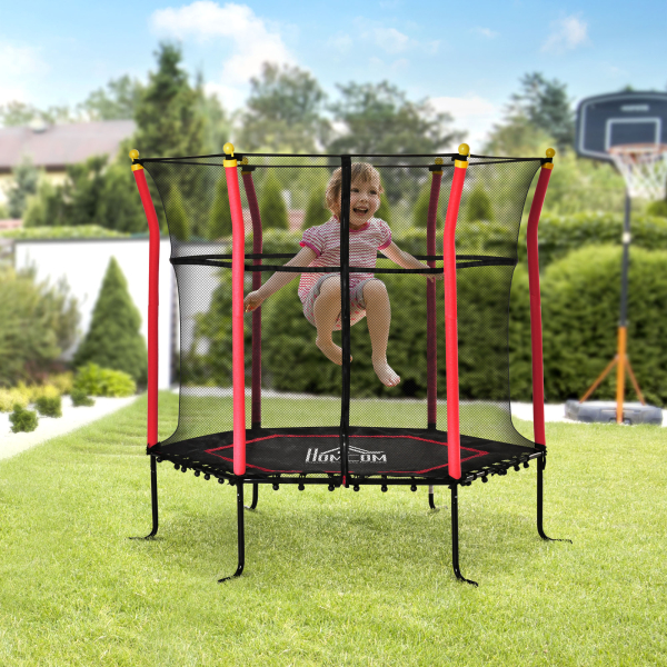 HOMCOM Trampolim para Crianças com Superfície de Salto Ø120 cm Rede de Segurança e Estrutura de Aço Ø163,5x163,5 cm Vermelho - Image 2