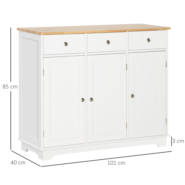 HOMCOM Aparador de Cozinha com 3 Gavetas 3 Portas e Prateleiras Ajustáveis Móvel Auxiliar de Armazenamento 101x40x85cm Branco - Image 3