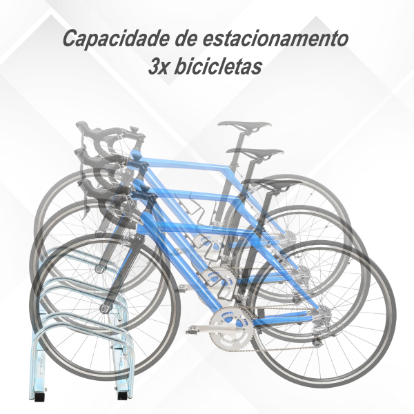 HOMCOM Estacionamento para 3 Bicicletas Suporte de Aço para Estacionar Bicicletas no Chão para Interior e Exterior 76x33x27cm Prata - Image 4
