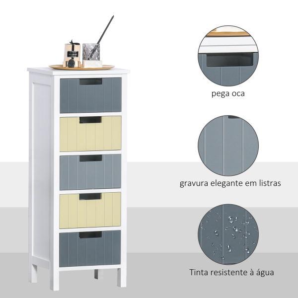 HOMCOM Cómoda de Madeira com 5 Gavetas Cómoda Auxiliar de Armazenamento com Pés Elevados Estilo Moderno para Dormitório Sala de Estar Casa de Banho 35x28x90,5cm Multicor - Image 4