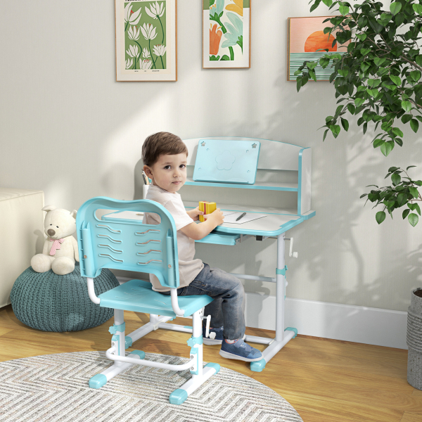 ZONEKIZ Conjunto de Secretária e Cadeira para Crianças com Altura Ajustável e Ângulo da Mesa Ajustável 80x54,5x82-104 cm Azul - Image 2
