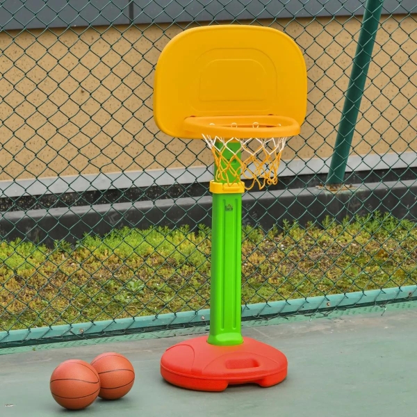 HOMCOM Tabela de Basquetebol Infantil para Crianças acima de 3 anos Altura Ajustável 2 Bolas e Inflador 52,5x44x120-160cm Amarelo Verde Vermelho - Image 2