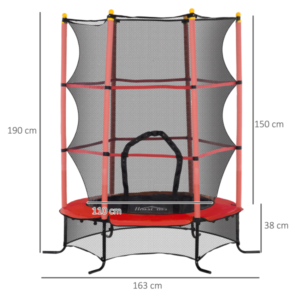 HOMCOM Trampolim para Crianças com Rede de Segurança e Estrutura de Aço para Interiores e Exteriores Carga 50 kg Ø163x190 cm Vermelho - Image 3