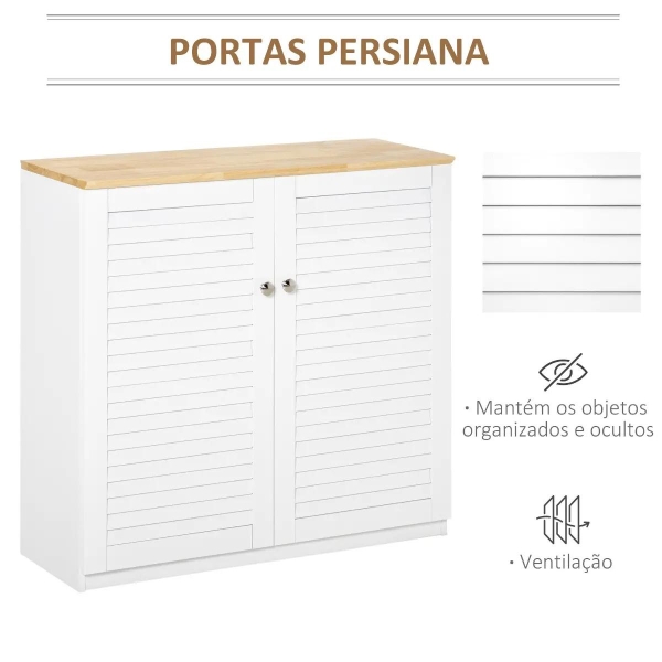 HOMCOM Aparador de 2 Portas Desenho de Persiana com Prateleira Ajustável Armário Auxiliar de Armazenamento Moderno para Sala de Estar Dormitório 80x30x78,5cm Branco - Image 4