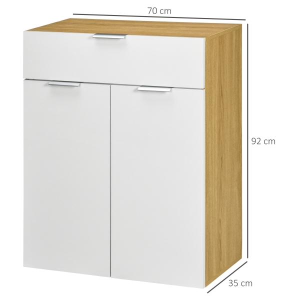 HOMCOM Aparador de Sala de Estar de Alto Brilho com Gaveta 2 Portas e Prateleira Ajustável 70x35x92 cm Branco e Madeira - Image 3