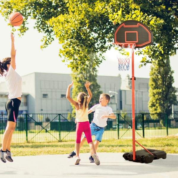 HOMCOM Tabela de Basquetebol com Altura Ajustável 194-249 cm Rodas e Base Recarregável para Adolescentes e Adultos Vermelho e Preto - Image 2
