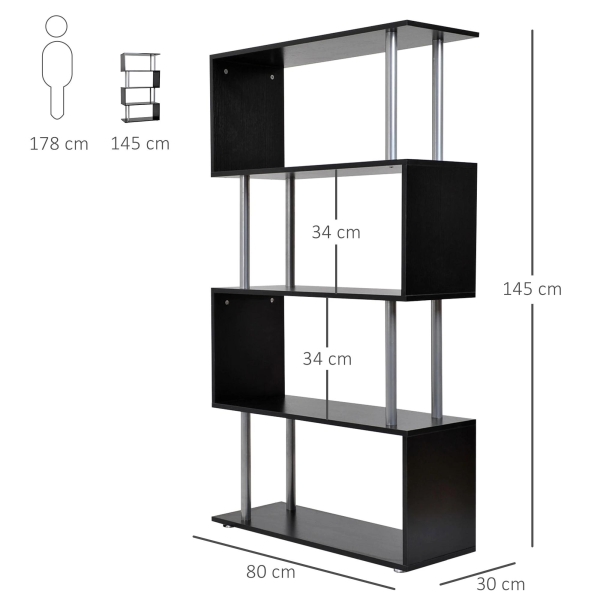 HOMCOM Estante Moderno de amplo espaço de armazenamento para Escritório 80x30x145 cm preto - Image 3