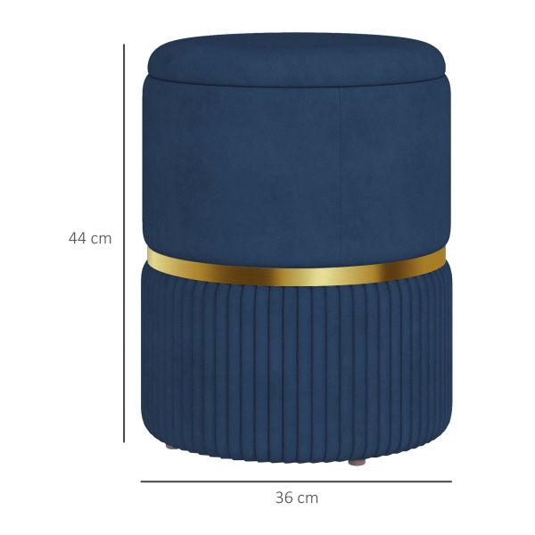 HOMCOM Banco de Armazenamento para Dormitório Puff de Arrumação Estofado em Veludo com Pés Antiderrapantes Ø36x44 cm Azul Escuro - Image 3