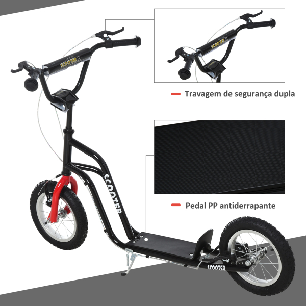 HOMCOM Trotinete para Crianças com Guiador Ajustável em Altura Travão Duplo e Estrutura de Aço 120x58x75-80 cm Preto - Image 4