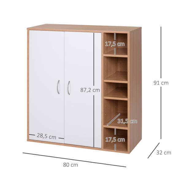 HOMCOM Sapateira com 2 Portas Prateleiras Interiores e 5 Prateleiras Exteriores com Altura Ajustável 80x32x91 cm Branco e Madeira - Image 3
