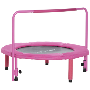 ZONEKIZ Trampolim Infantil 3 em 1 para Crianças de 1-6 Anos com Corrimão Amovível Mini Trampolim para Interior Ø96x74cm Rosa