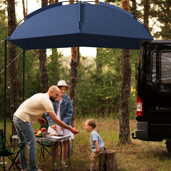 Outsunny Toldo para Carro Abrigo para Campismo com Altura Ajustável e Bolsa de Transporte Impermeável Anti-UV 290x278x230-260 cm Azul Marrinho - Image 2