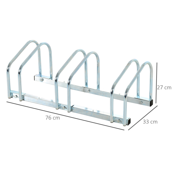 HOMCOM Estacionamento para 3 Bicicletas Suporte de Aço para Estacionar Bicicletas no Chão para Interior e Exterior 76x33x27cm Prata - Image 3