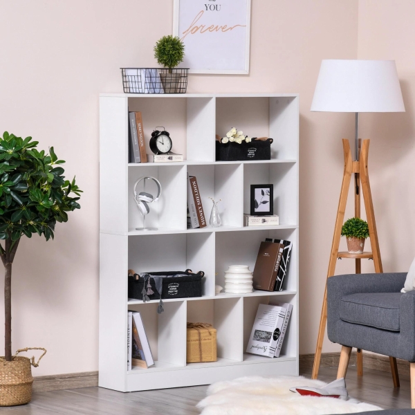 HOMCOM Estante de 4 níveis com 10 compartimentos Prateleiras de armazenamento multiuso 100x23,8x140 cm Branco - Image 2