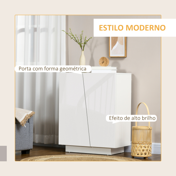 HOMCOM Aparador Sala de Estar Armário Auxiliar com 2 Portas de Alto Brilho e Prateleiras Ajustáveis 70x40x88 cm Branco - Image 4