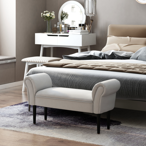 HOMCOM Banco de Pé de Cama Banco com Braços Curvados Estofado e Pés de Madeira Carga Máxima 130kg 102x31x51cm Cinza - Image 2