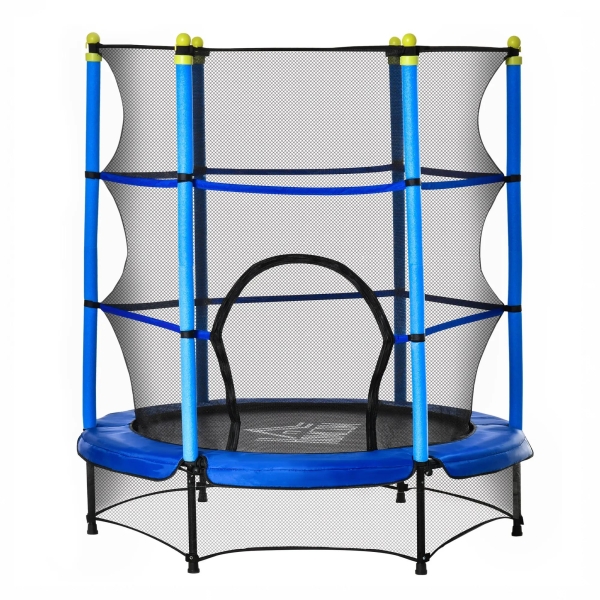 HOMCOM Trampolim para Crianças acima de 3 Anos Cama Elástica Infantil com Rede de Segurança e Estrutura de Aço para Interiores e Exteriores Carga 45kg 140x140x160cm Azul