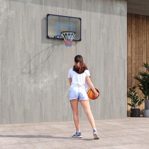 SPORTNOW Tabela de Basquetbol de Parede Cesta de Basquetebol para Exterior 113x61x73 cm Azul e Preto - Image 2